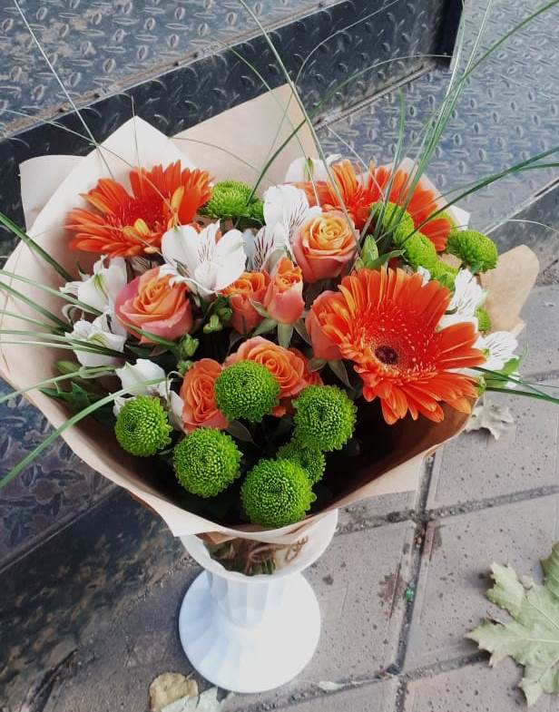 Букет цветов из: Герберы, Хризантемы, Альстромерии и Розы в Суксун