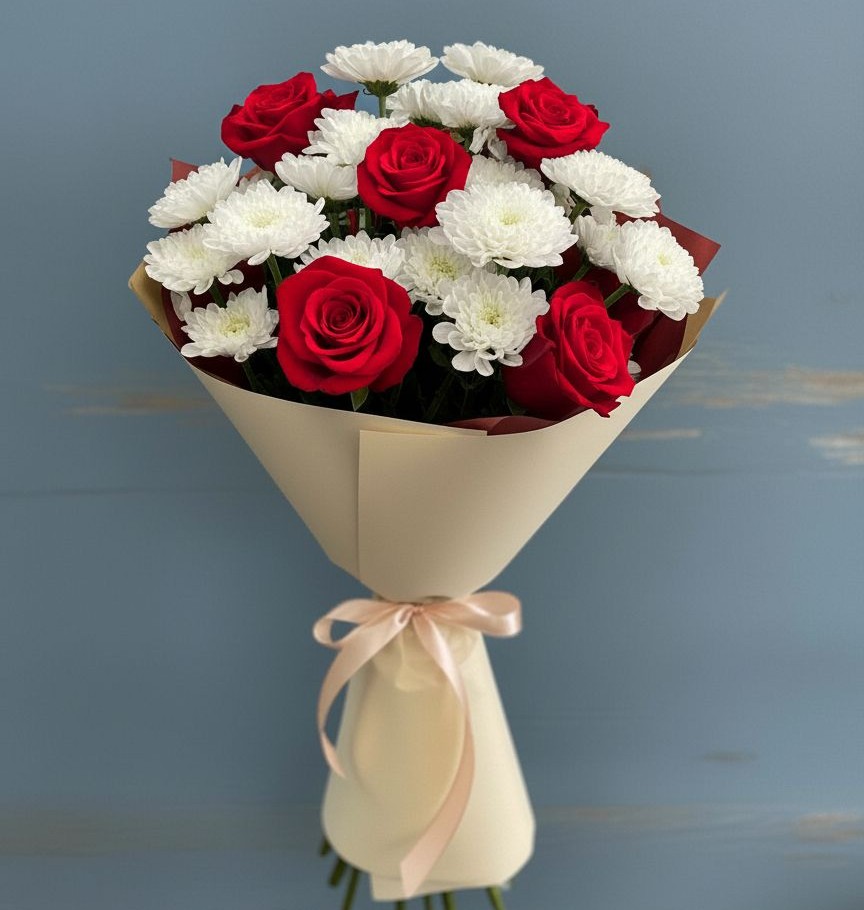 Букет цветов из: Розы и Хризантемы в Суксун