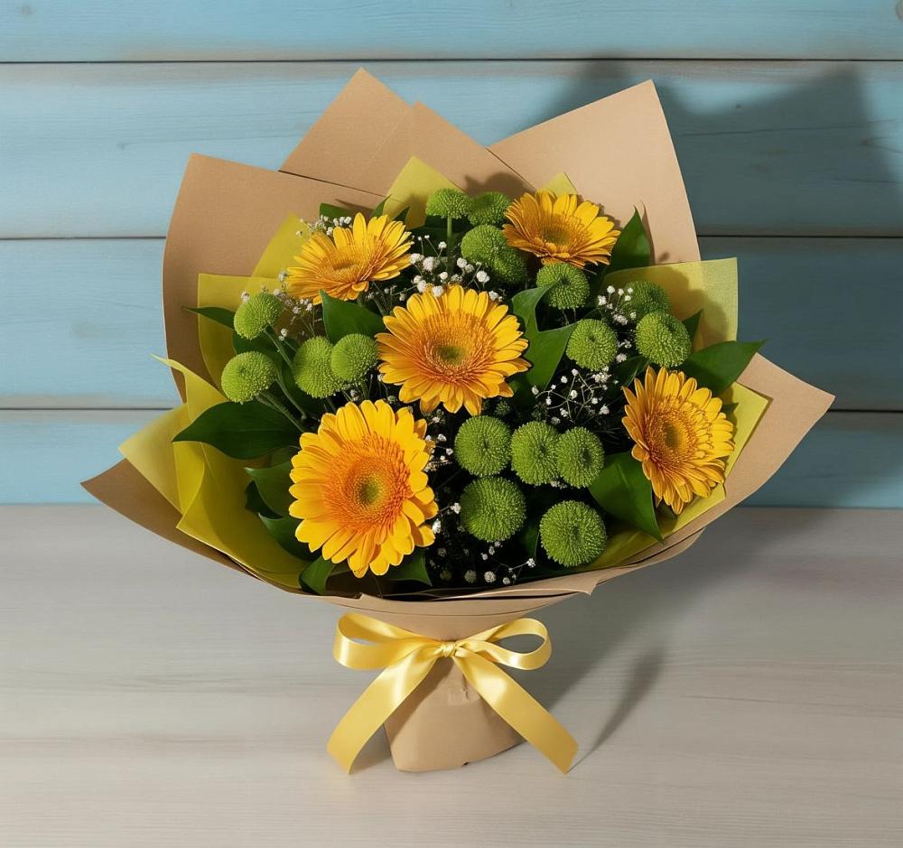 Букет цветов из: Герберы и Хризантемы в Суксун