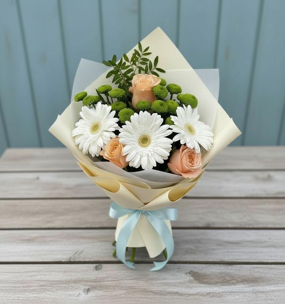 Букет цветов из: Герберы, Розы и Хризантемы в Суксун