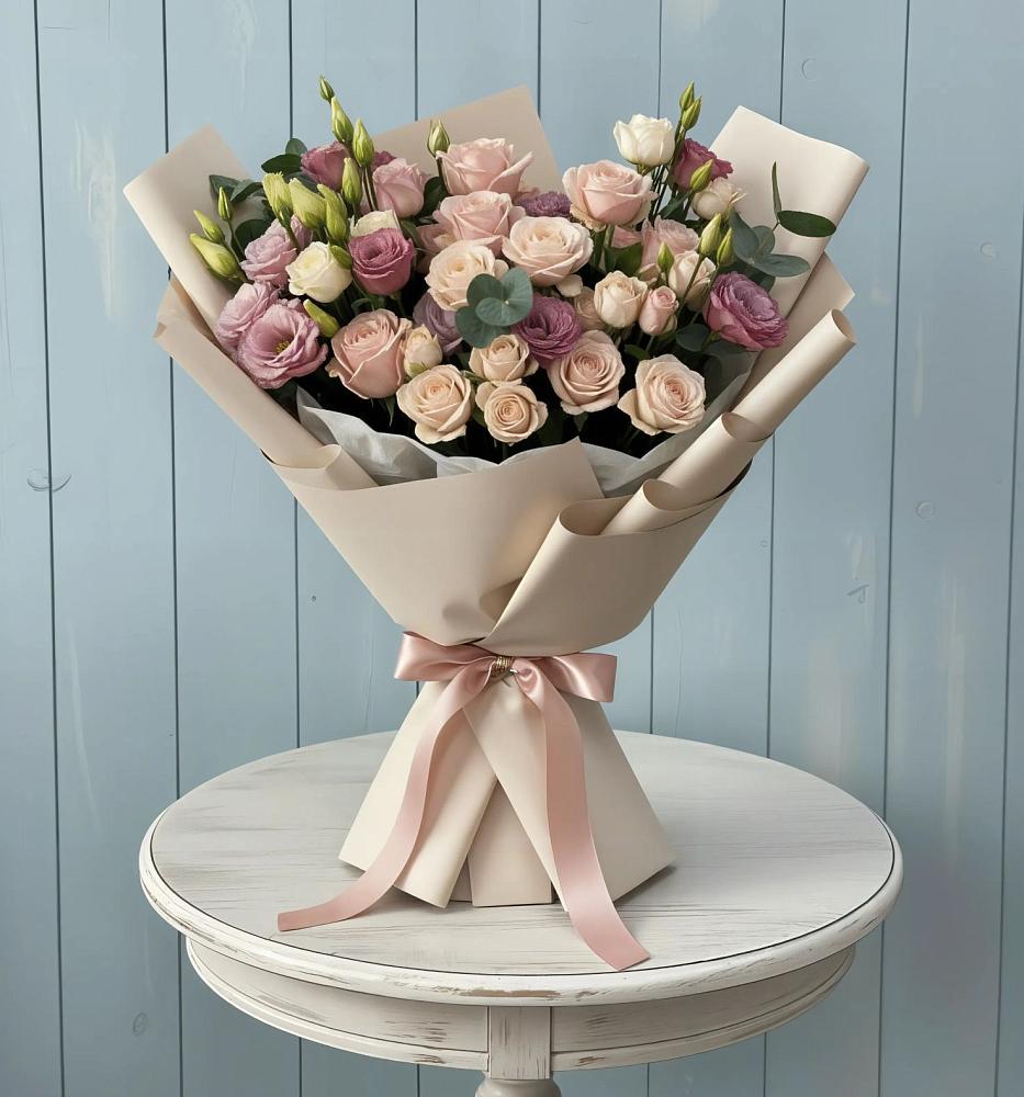 Букет цветов из: Розы и Лизиантусы в Суксун