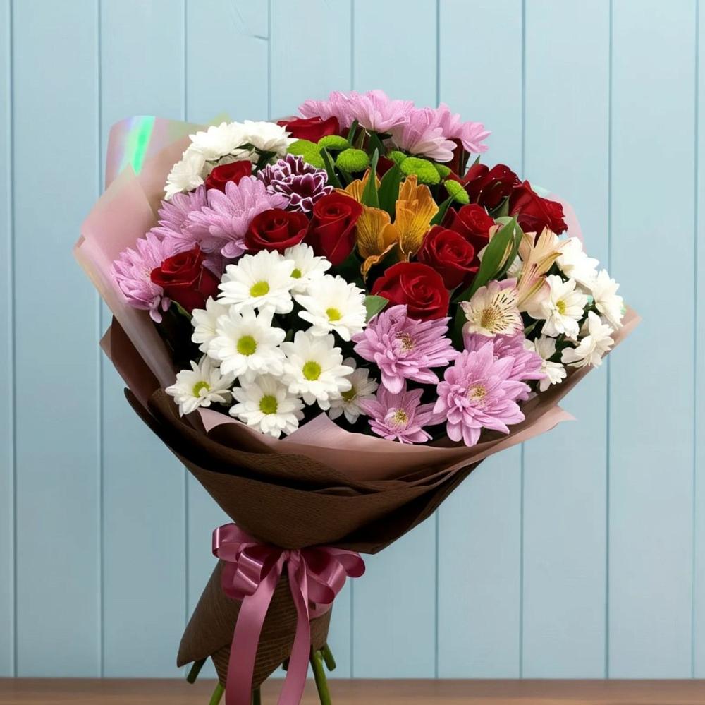 Букет цветов из: Розы, Хризантемы и Альстромерии в Суксун